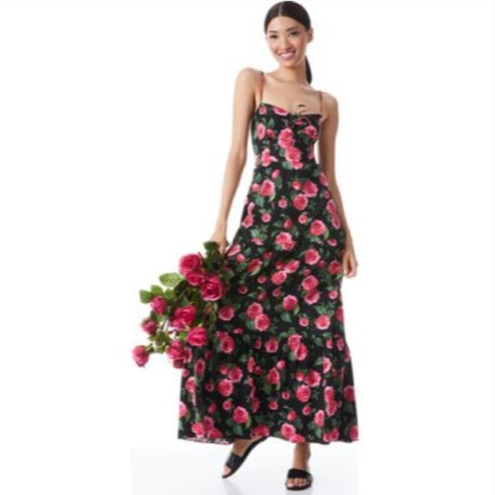 NEW $495 ALICE + OLIVIA Chantay Smocked Floral Poplin Maxi Dress - Picture 4 of 10